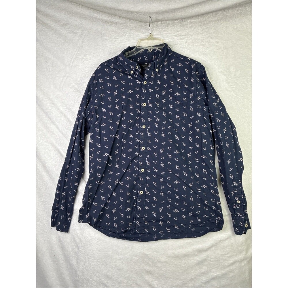 American Eagle Seriously Soft Button Down Shirt Mens Large Cotton Floral Print